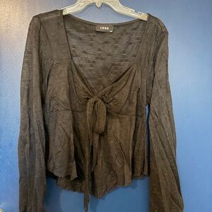 Cider Dark Brown Tie-Front Blouse